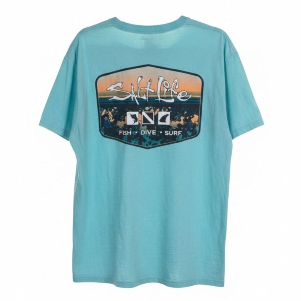 SALT LIFE GRAPHIC SEAFOAM GREEN FISH DIVE SURF COASTAL SUNSET SIGNATURE TEE